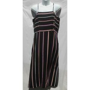 Women's Striped Black Sleeveless Square Neck Side Button Midi Dress XL New w/tag